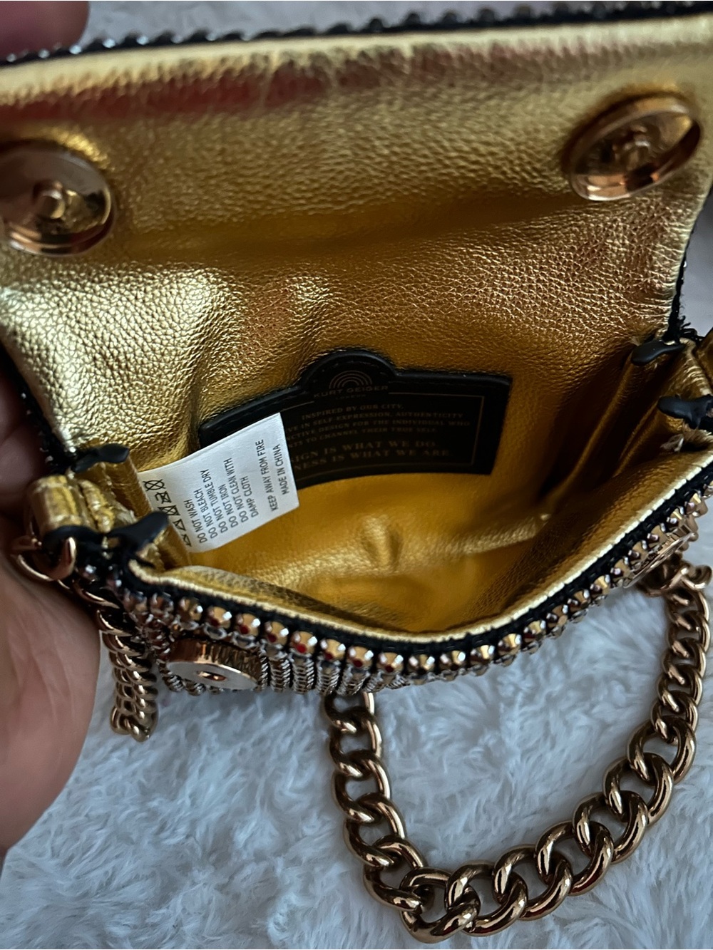 Kurt Geiger Gold Crystal & Metallic Chain Crossbody Bag - Picture 3 of 6